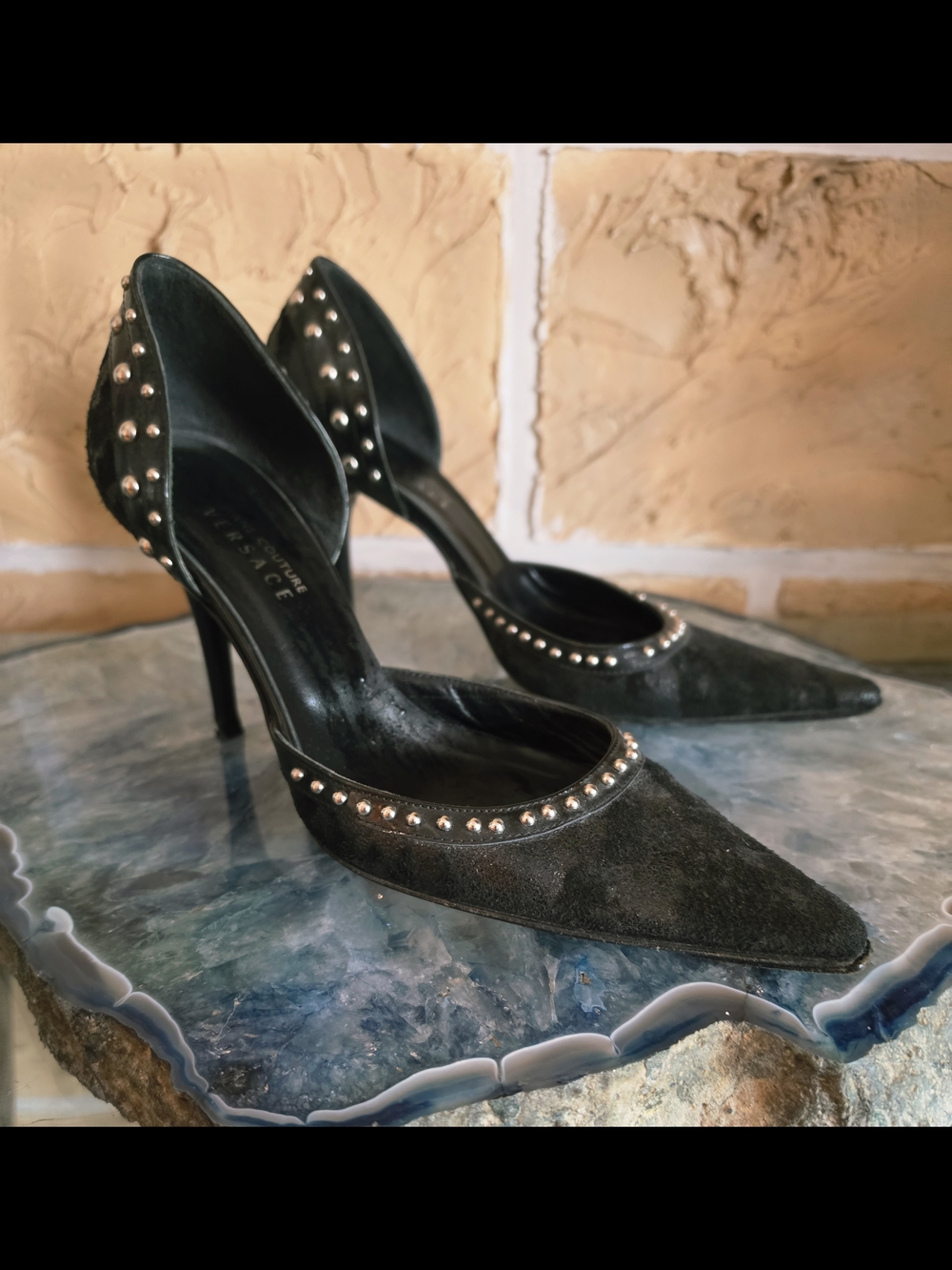 Versace Black Studded Pointed-Toe Women’s Heels